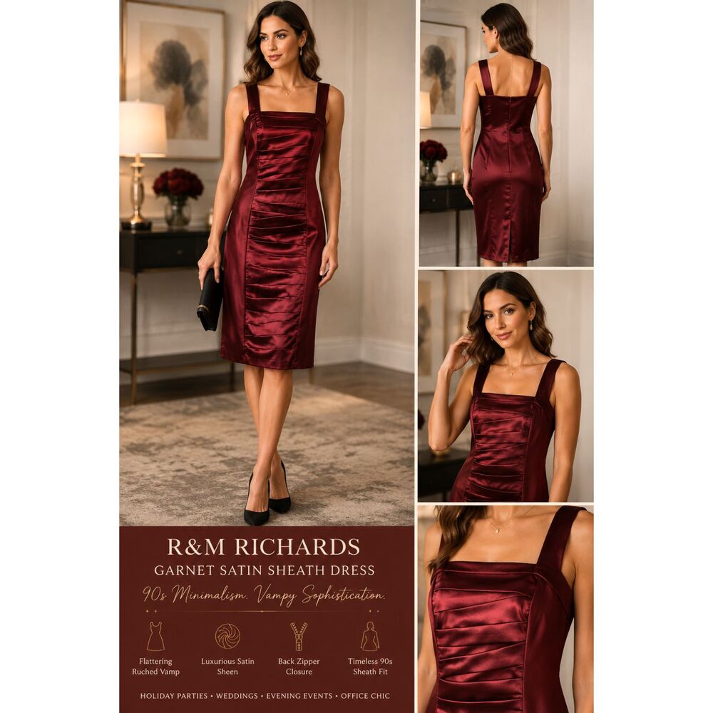 R&M Richards Crimson Satin Draped Midi Dress 12 Corpcore